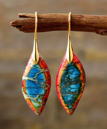 Bohemian Natural Imperial Stone Leaf Dangle Earrings