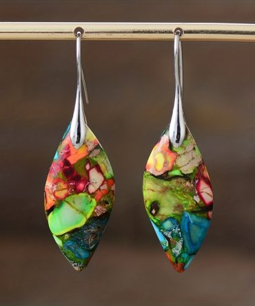 Bohemian Natural Imperial Stone Leaf Dangle Earrings