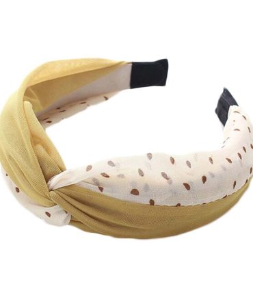Wide Cross Headband Chiffon Polka Dot Hair Accessories Cloth Turban Headband for Women,Yellow Beige