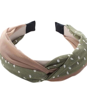 Wide Cross Headband Chiffon Polka Dot Hair Accessories Cloth Turban Headband for Women,Green Brown