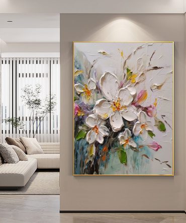 Hand Painted Oil Painting Abstract Original Flower Oil Painting On Canvas Large Wall Art Original White Floral Painting Floral Custom Painting Living Room Wall Decor