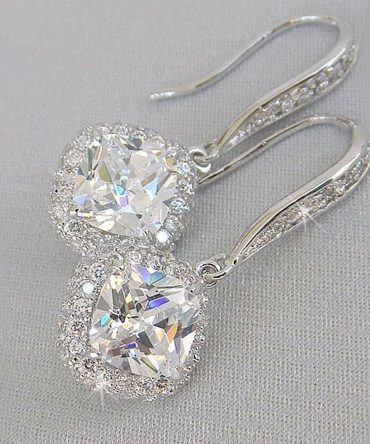 Huitan New Trendy Luxury Silver Color Square Drop Earring Wedding Bridal Accessories Shine Zircon Stone Elegant Women Jewelry