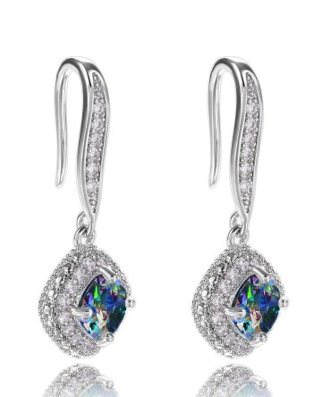 Huitan New Trendy Luxury Silver Color Square Drop Earring Wedding Bridal Accessories Shine Zircon Stone Elegant Women Jewelry