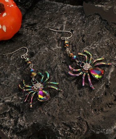 Halloween Colorful Rhinestone Spider Design Dangle Earrings Cute Vocation Style Zinc Alloy Jewelry Female Gift