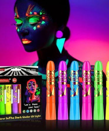 6 Pcs Glow In The Dark Face Body Paint, UV Black Light Glow Makeup Kit For Adult, Non-Toxic Fluorescent Face Paints Crayons For Birthday Party Halloween Masquerade Makeup