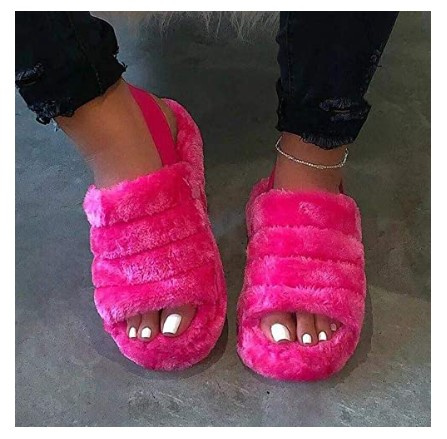 Women Fur Wedge Slippers with Ankle Elastic Band Open Toe Winter Slides Home Slipper Plush Slip-on Fluffy Warm Indoor Slippers Comfortable - Image 39
