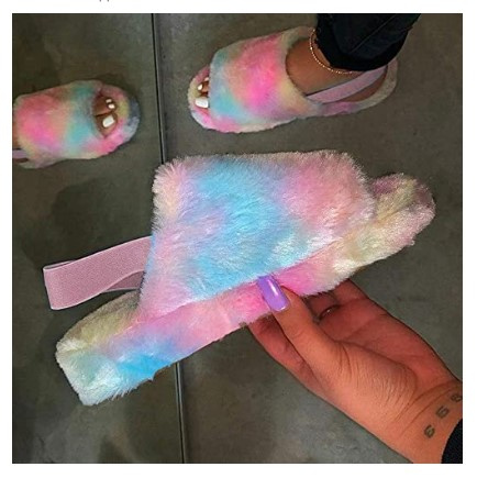 Women Fur Wedge Slippers with Ankle Elastic Band Open Toe Winter Slides Home Slipper Plush Slip-on Fluffy Warm Indoor Slippers Comfortable - Image 10