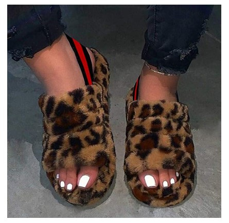 Women Fur Wedge Slippers with Ankle Elastic Band Open Toe Winter Slides Home Slipper Plush Slip-on Fluffy Warm Indoor Slippers Comfortable - Image 62