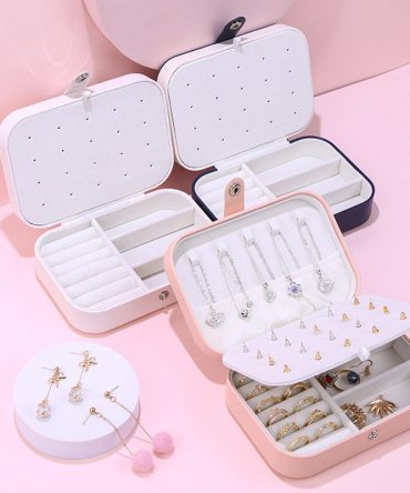 Portable Jewelry Box Jewelry Organizer Display Travel Jewelry Case Boxes Button Leather Storage Zipper Jewelers Joyero
