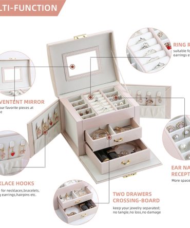 Casegrace Large Jewelry Box Organizer Girls PU Leather Drawer Jewellery Boxes Earrings Ring Necklace Jewelry Storage Case Casket