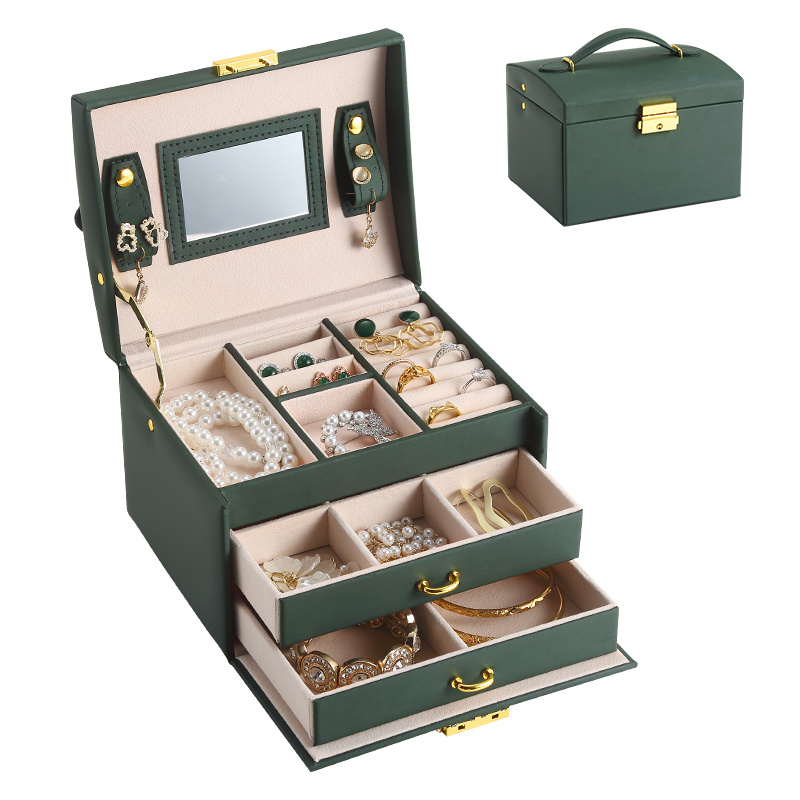 Casegrace Large Jewelry Box Organizer Girls PU Leather Drawer Jewellery Boxes Earrings Ring Necklace Jewelry Storage Case Casket - Image 3
