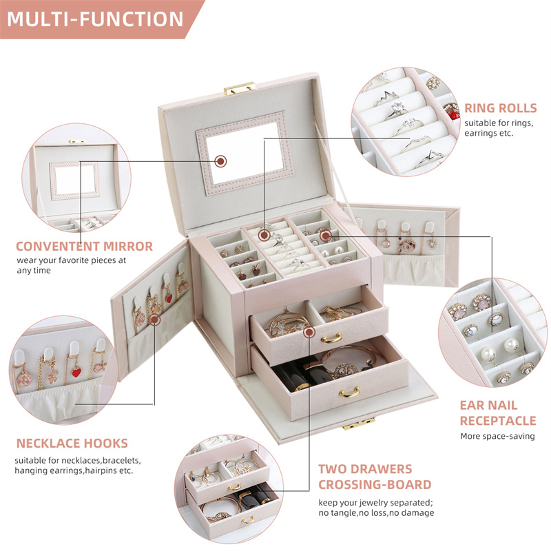 Casegrace Large Jewelry Box Organizer Girls PU Leather Drawer Jewellery Boxes Earrings Ring Necklace Jewelry Storage Case Casket - Image 12