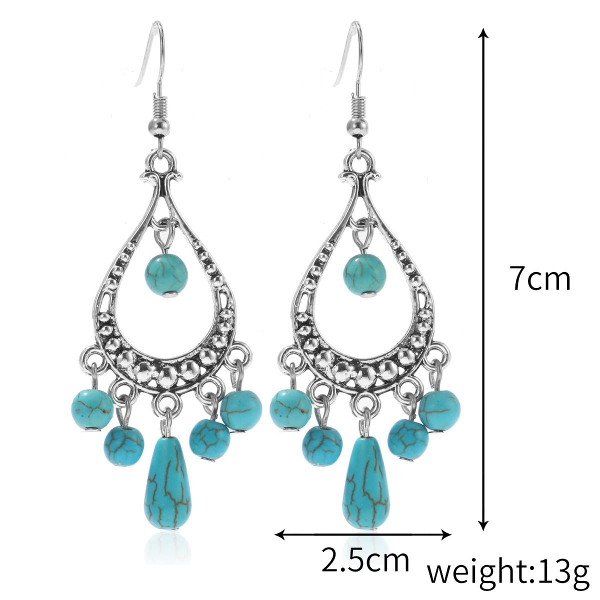 Cross border Amazon ethnic style earrings European and American turquoise vintage national style earrings set Bohemian earrings - Image 3