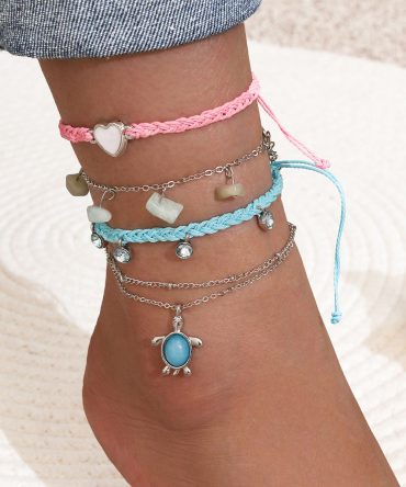 Fashion Hand-woven Blue Love Foot Rope Natural Gravel