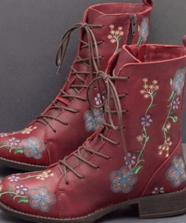 Women's Doc Martens autumn and winter flat thick heel lace-up ankle boots embroidered women's boots