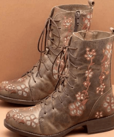 Women's Doc Martens autumn and winter flat thick heel lace-up ankle boots embroidered women's boots