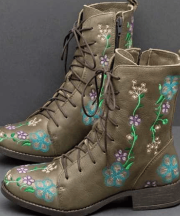 Women's Doc Martens autumn and winter flat thick heel lace-up ankle boots embroidered women's boots