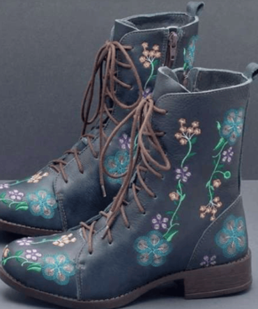 Women's Doc Martens autumn and winter flat thick heel lace-up ankle boots embroidered women's boots