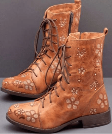 Women's Doc Martens autumn and winter flat thick heel lace-up ankle boots embroidered women's boots