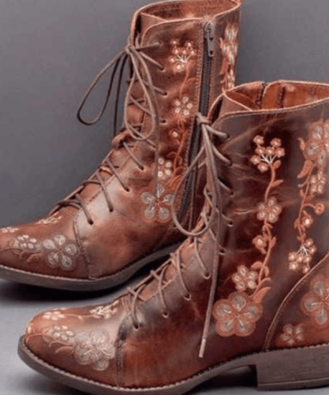 Women's Doc Martens autumn and winter flat thick heel lace-up ankle boots embroidered women's boots