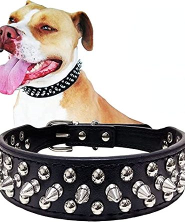 Adjustable Microfiber Leather Spiked Studded Dog Collar with a Squeak Ball Gift for Small Medium Large Pets Like Cats/Pit Bull/Bulldog/Pugs/Husky