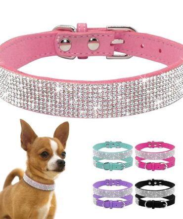 Dog Collar Crystal Glitter Rhinestone Pet Collars Zinc Alloy Buckle Collar For Small Medium Dogs Cats Chihuahua Pug Dog Collar