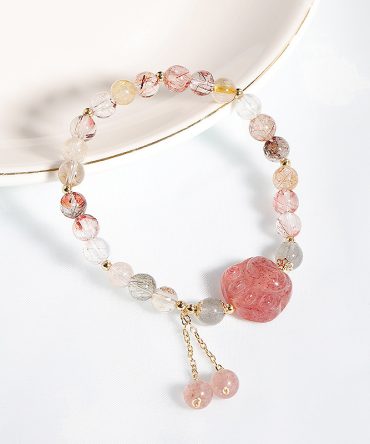 Badu Natural Crystal Bracelet Niche Color Hair Crystal Tassel Bracelet Strawberry Crystal
