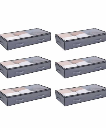 Under Bed Storage with Clear Lids, 39.2 x 19.7 x 7.1 Inch, 90L Large Underbed Clothes Storage Containers, Low Profile Under Bed Drawer Shoe Organizer Bins Box for Blanket Shoe Bedroom, 6 Pack