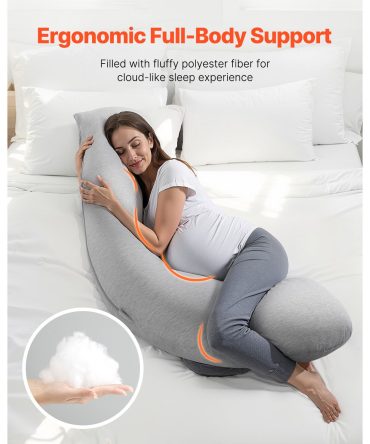 Pregnancy Pillows for Side Sleeping, L-Shaped Maternity Pillow for Pregnant Women, Soft & Breathable Pregnancy Body Pillow with Washable Jersey Cover for Head Neck Belly Leg Support, Light Gray