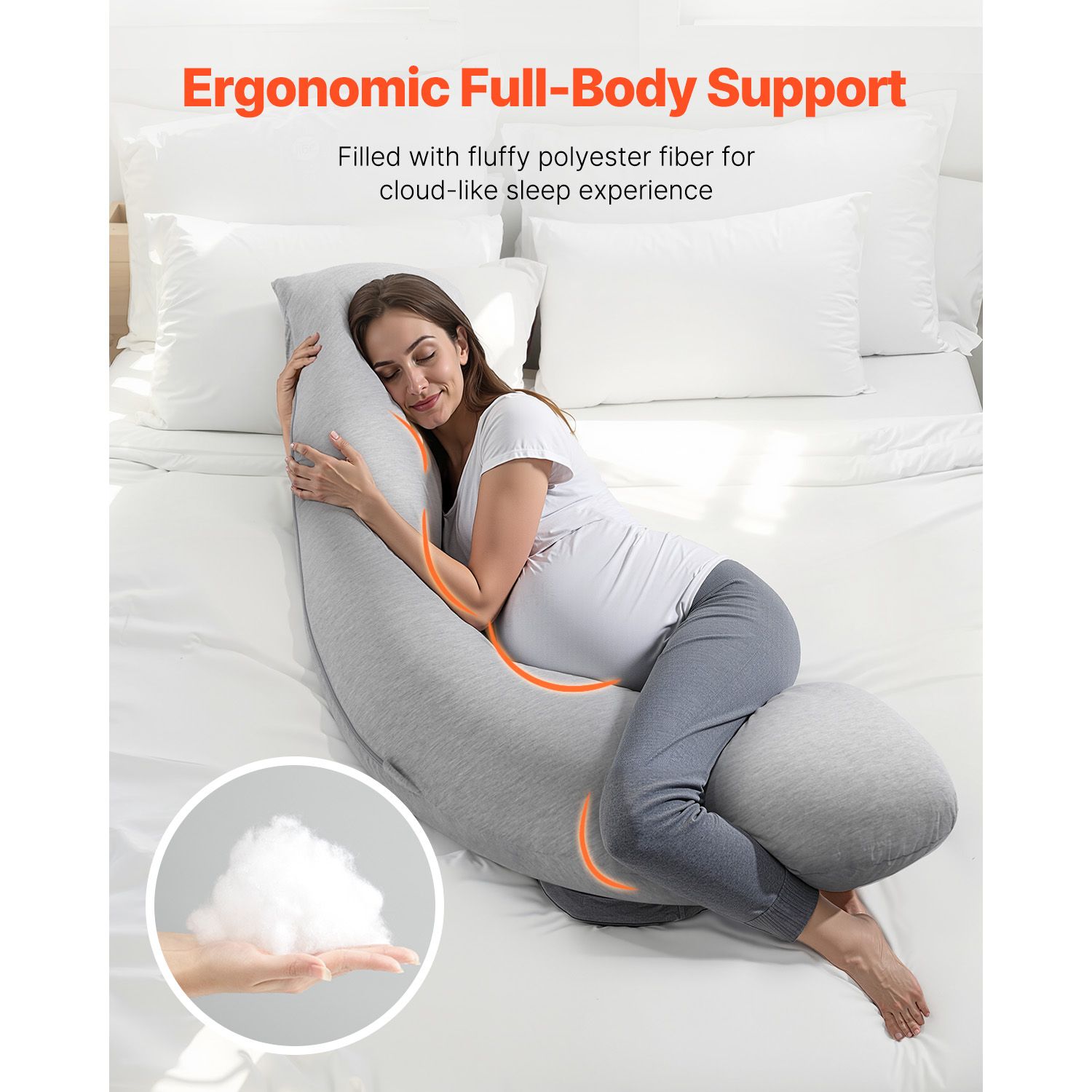 Pregnancy Pillows for Side Sleeping, L-Shaped Maternity Pillow for Pregnant Women, Soft & Breathable Pregnancy Body Pillow with Washable Jersey Cover for Head Neck Belly Leg Support, Light Gray - Image 2