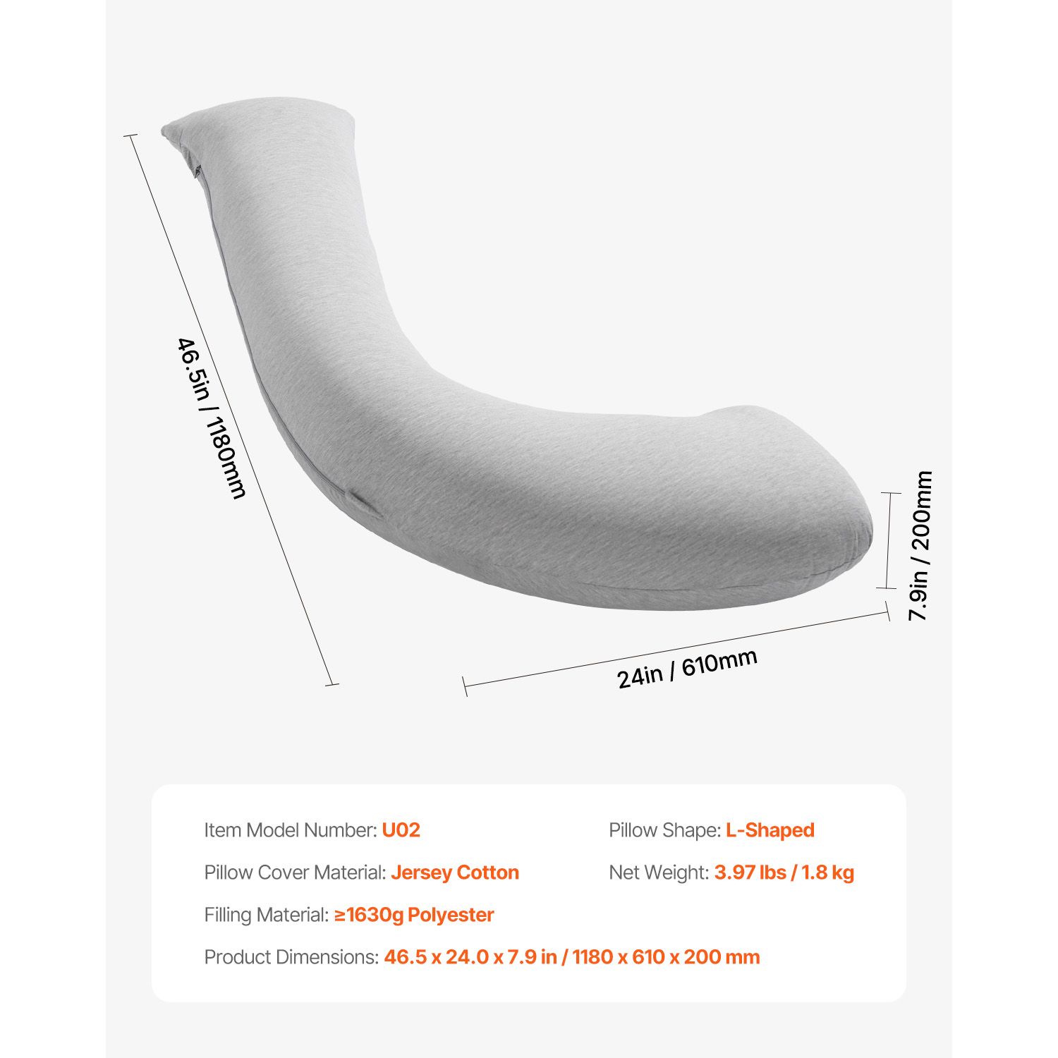 Pregnancy Pillows for Side Sleeping, L-Shaped Maternity Pillow for Pregnant Women, Soft & Breathable Pregnancy Body Pillow with Washable Jersey Cover for Head Neck Belly Leg Support, Light Gray - Image 6