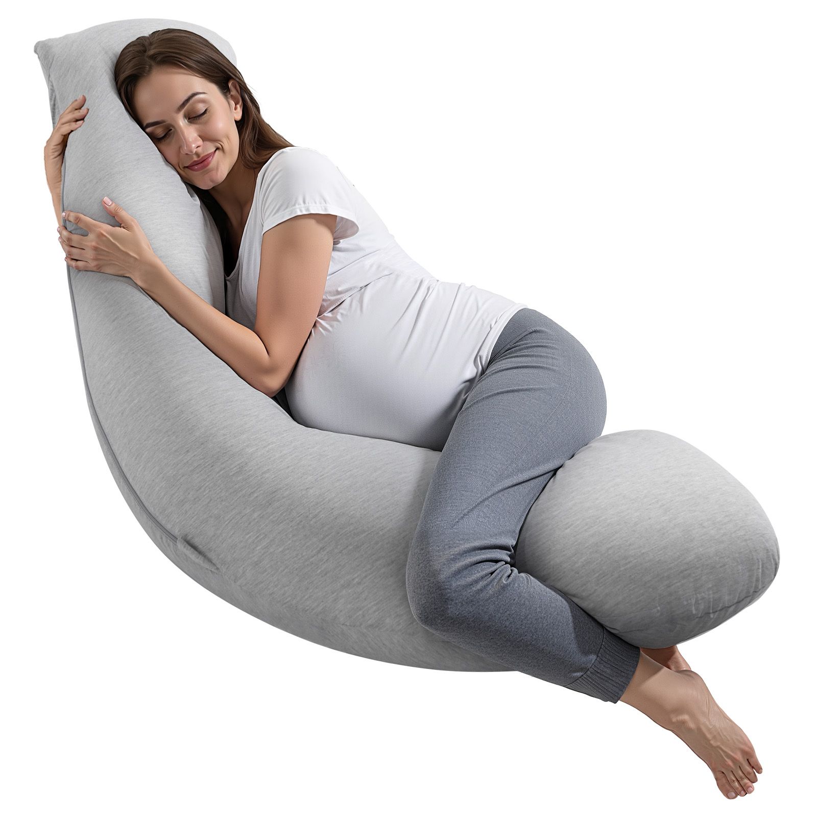 Pregnancy Pillows for Side Sleeping, L-Shaped Maternity Pillow for Pregnant Women, Soft & Breathable Pregnancy Body Pillow with Washable Jersey Cover for Head Neck Belly Leg Support, Light Gray - Image 9