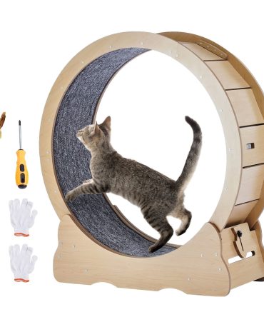 Cat Exercise Wheel, Large Cat Treadmill Wheel for Indoor Cats, 35.8 inch Cat Running Wheel with Detachable Carpet and Cat Teaser for Running/Walking/Training, Suitable for Most Cats