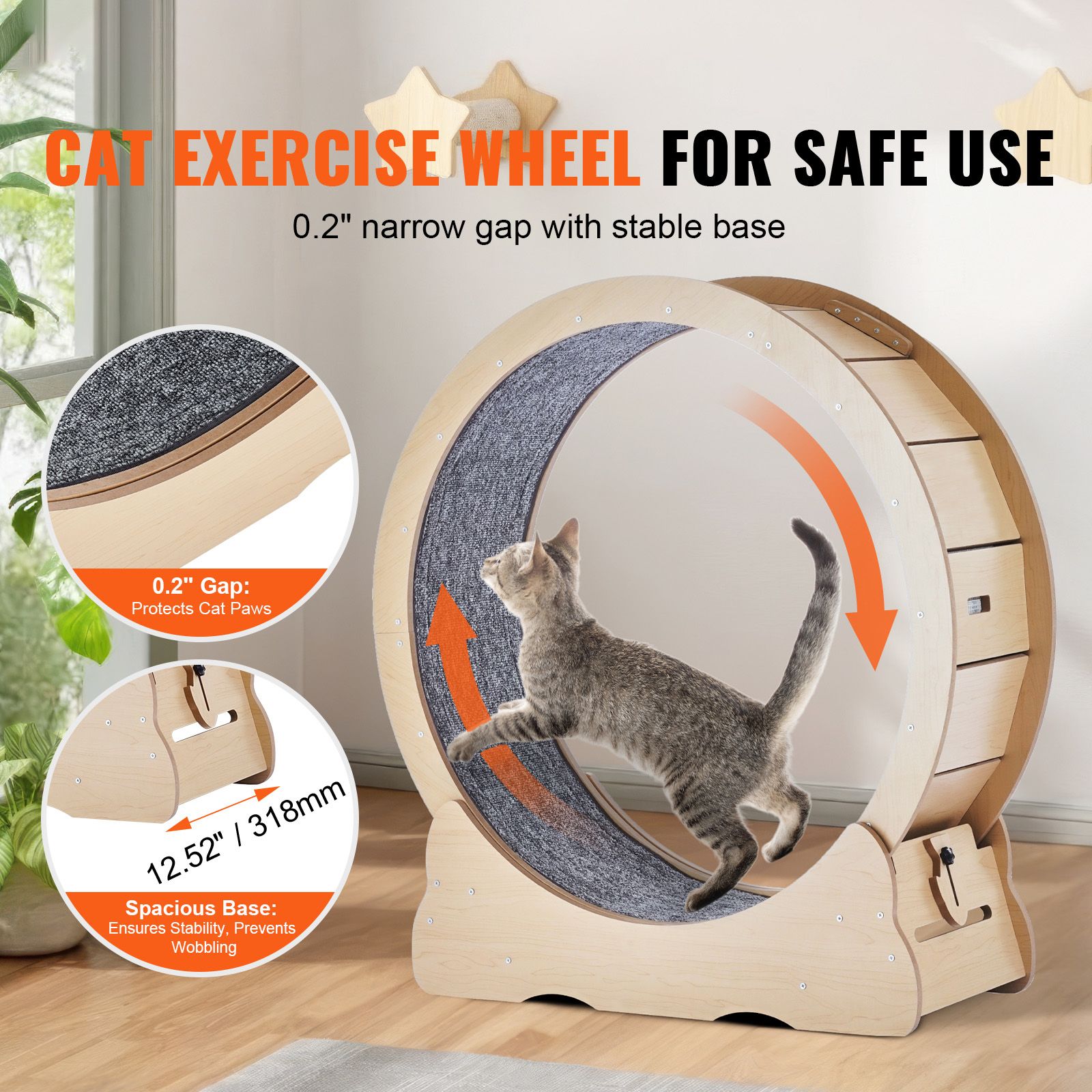 Cat Exercise Wheel, Large Cat Treadmill Wheel for Indoor Cats, 35.8 inch Cat Running Wheel with Detachable Carpet and Cat Teaser for Running/Walking/Training, Suitable for Most Cats - Image 7