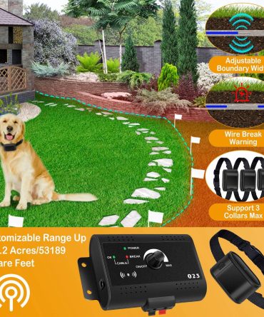 Electric Dog Fence System Pet Tone Shock Boundary Containment Water Resistant Collar Receiver For Small Medium Large Dog