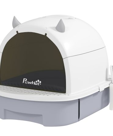 Covered Cat Litter Box with Lid, Scoop, Deodorizing Bags for Odor Control, Privacy, Easy to Clean, Gray