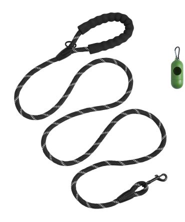 Rope Dog Leash, 6ft Heavy Duty Dog Leash with Comfortable Padded Handle, Strong Nylon Thick Leash with Reflective Threads, Dog walking and Training Leash, for Medium Large Dogs (1/2 in, Black)