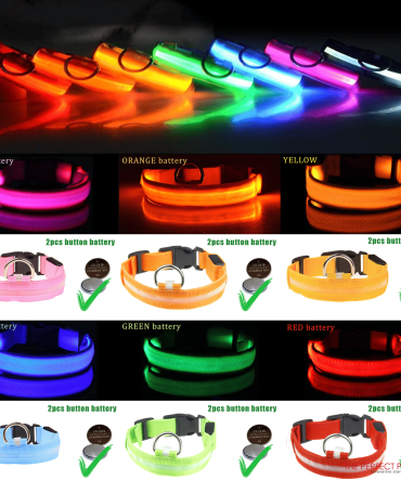 LED Adjustable Dog Collar Blinking Flashing Light Up Glow Pets Safety Waterproof