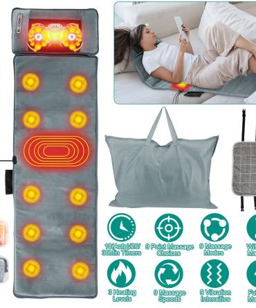 Full Body Massage Mat with Neck Kneading Massager - 10 Targeted Points + 3-Level Lumbar Heating, 9 Vibration Modes/9 Speeds, 20-Node Neck Massage (Heating + 3 Modes), 10-30min Smart Timer, Anti-Slip B