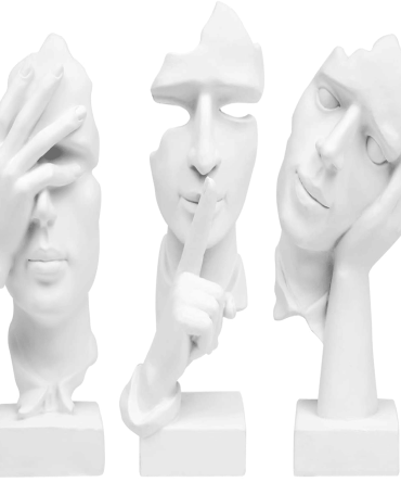 3 Pcs Thinker Statue, Silence is Gold Abstract Art Figurine, No Hear No See No Speak Modern Home Resin Sculptures Decorative Objects Decor for Home Office Bookshelf Desktop(White), A-41