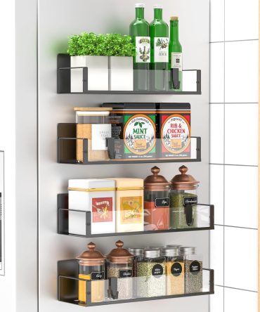 4 Pack Magnetic Spice Storage Rack Organizer for Refrigerator and Oven, Clear Fridge Organizers and Storage