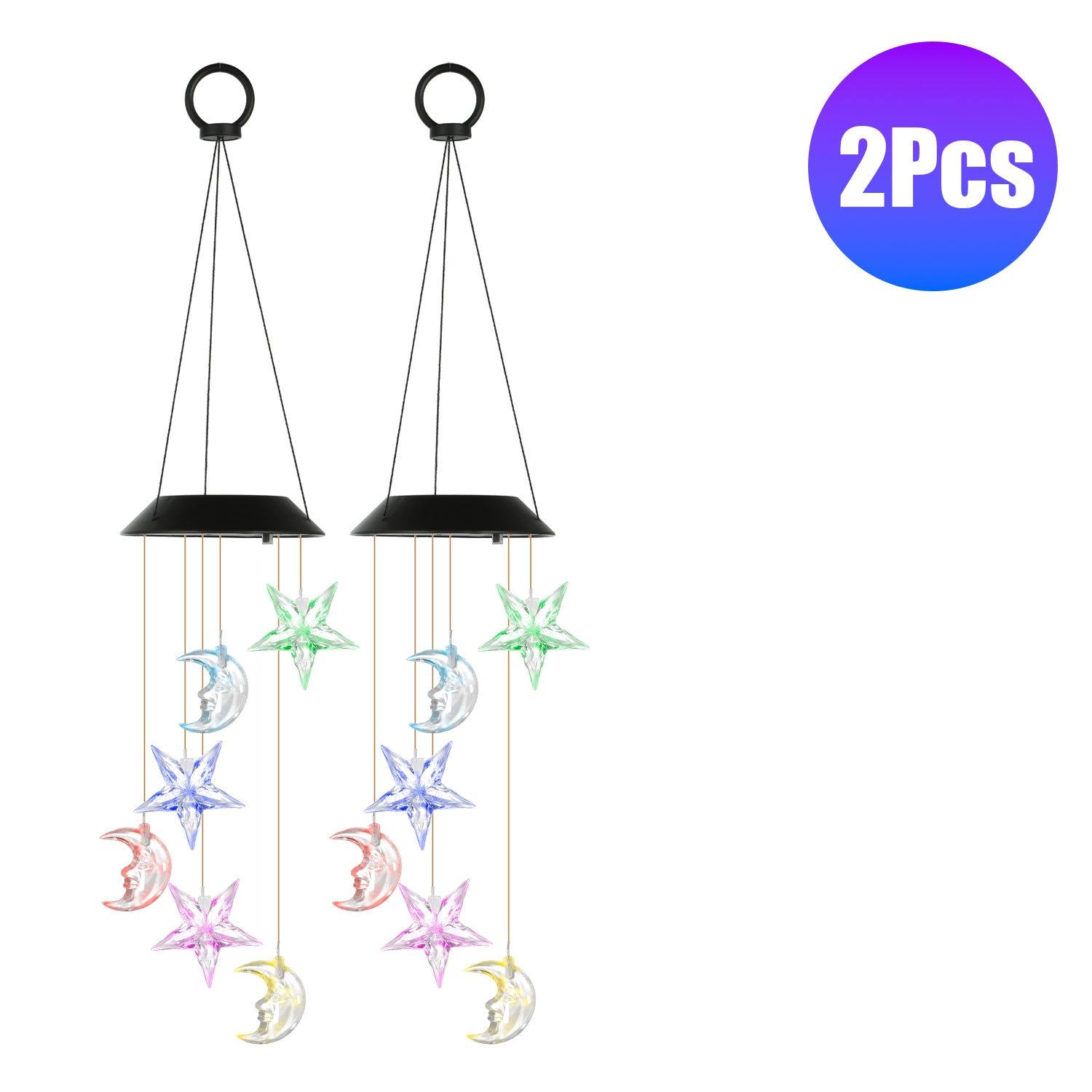 Solar Moon and Star Wind Chime 7 Color Changing Wind Chime for Outside IPX4 Waterproof Outdoor Garden Yard Decor - Image 23