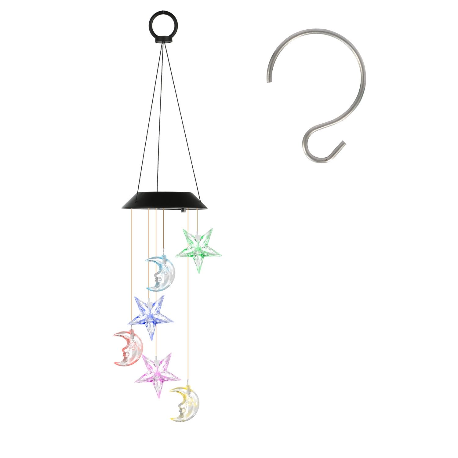 Solar Moon and Star Wind Chime 7 Color Changing Wind Chime for Outside IPX4 Waterproof Outdoor Garden Yard Decor - Image 24
