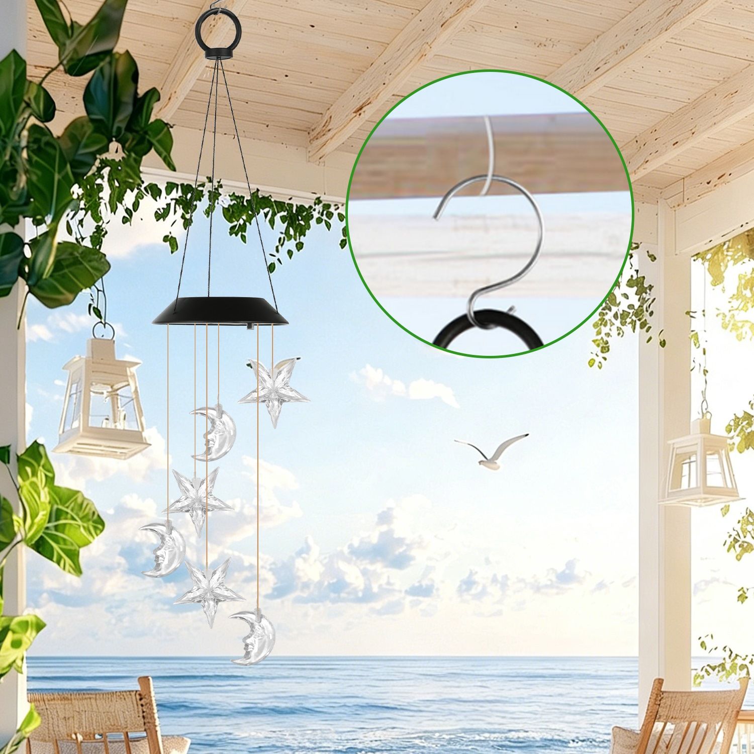 Solar Moon and Star Wind Chime 7 Color Changing Wind Chime for Outside IPX4 Waterproof Outdoor Garden Yard Decor - Image 18
