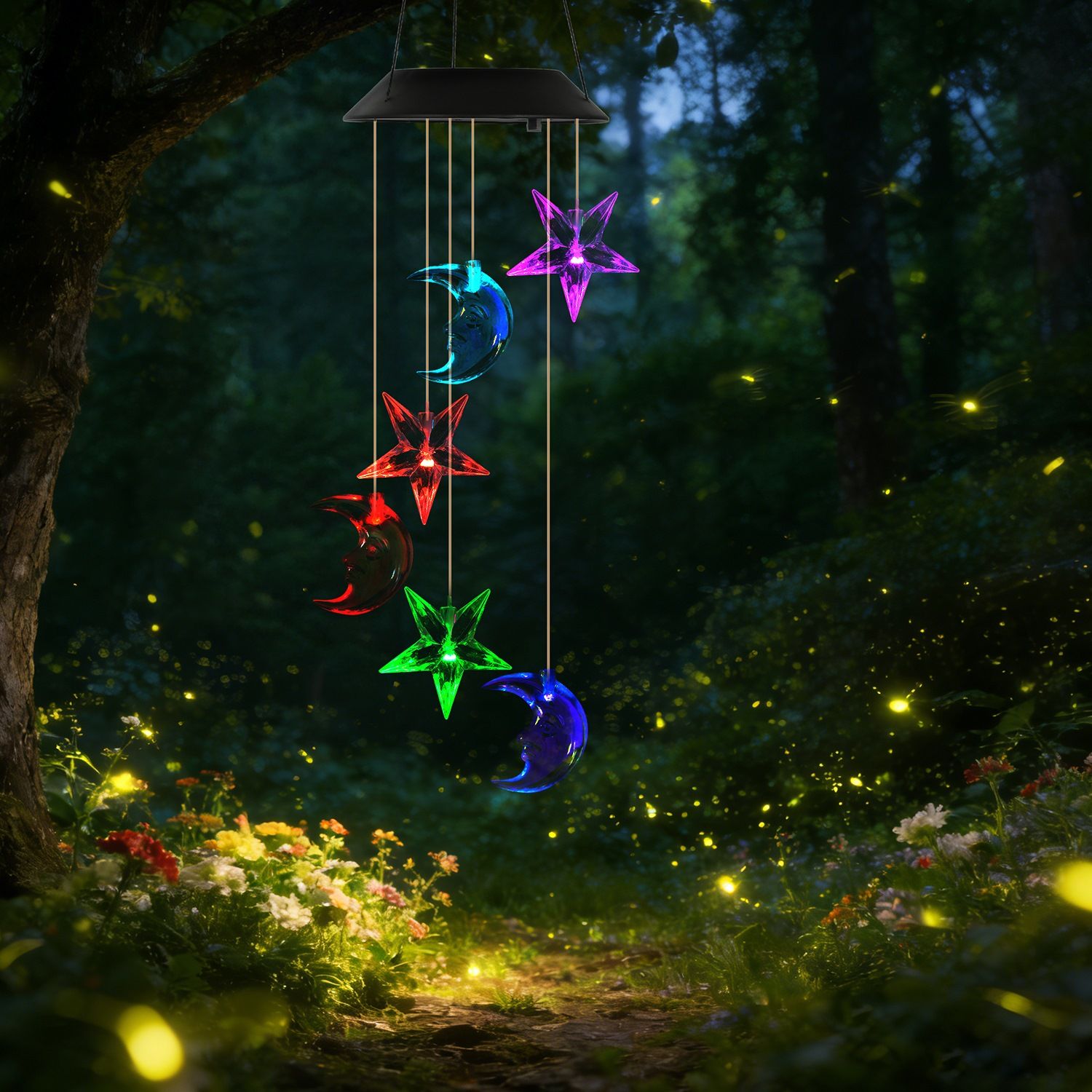 Solar Moon and Star Wind Chime 7 Color Changing Wind Chime for Outside IPX4 Waterproof Outdoor Garden Yard Decor - Image 21