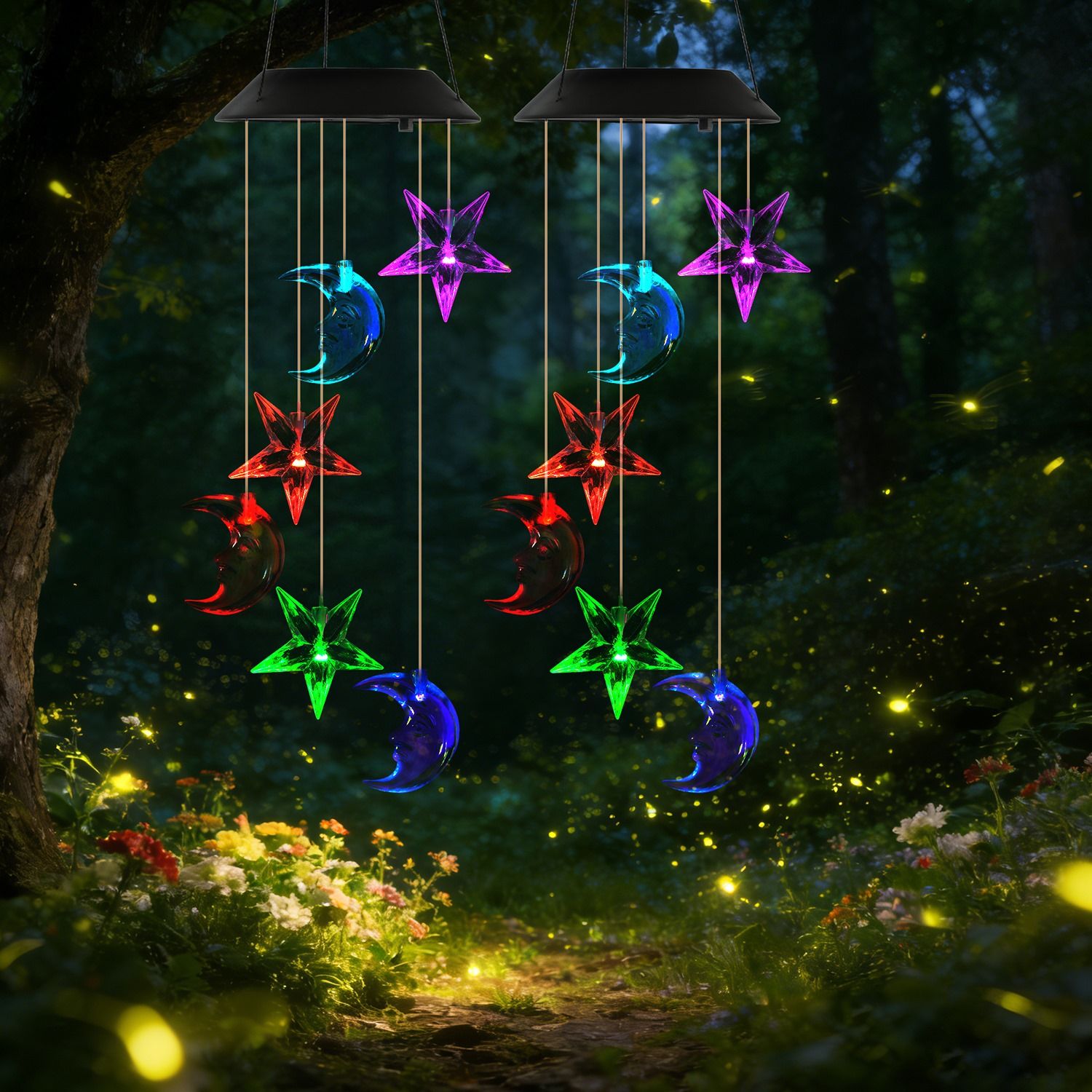 Solar Moon and Star Wind Chime 7 Color Changing Wind Chime for Outside IPX4 Waterproof Outdoor Garden Yard Decor - Image 22