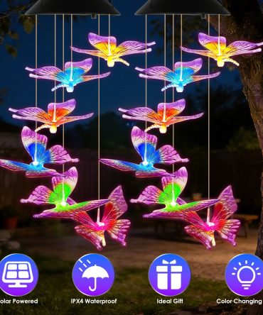Solar Butterfly Wind Chime 7 Color Changing Wind Chime for Outside IPX4 Waterproof Outdoor Garden Yard Decor