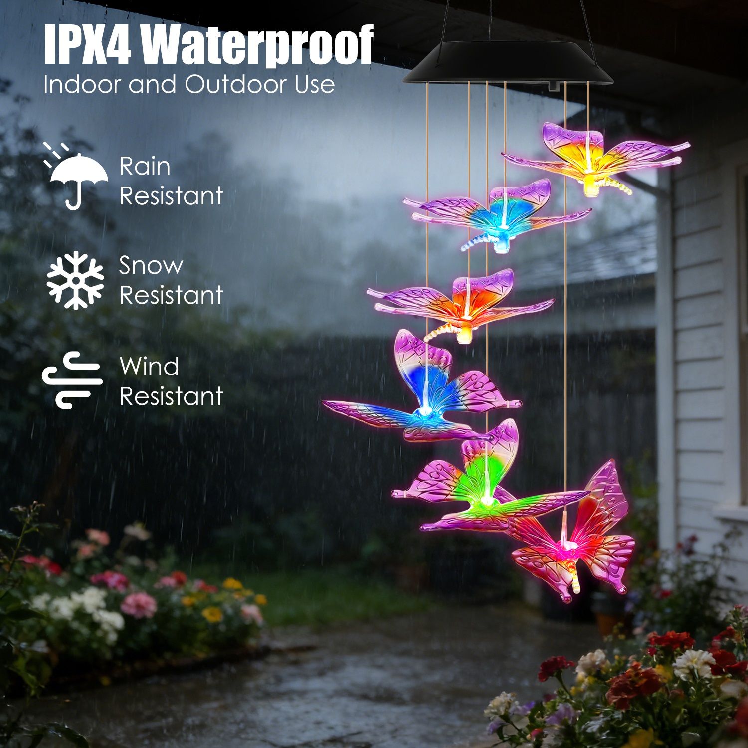 Solar Butterfly Wind Chime 7 Color Changing Wind Chime for Outside IPX4 Waterproof Outdoor Garden Yard Decor - Image 5