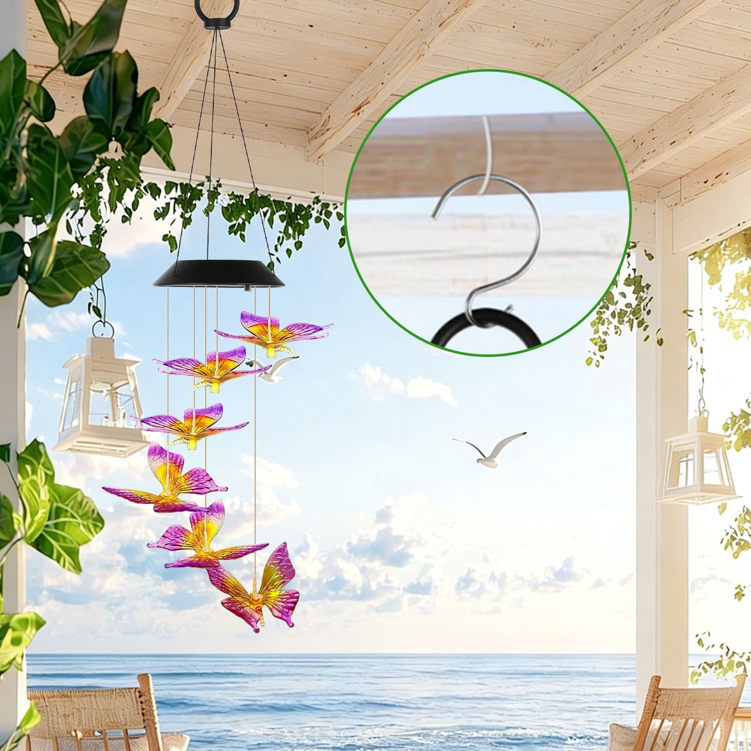 Solar Butterfly Wind Chime 7 Color Changing Wind Chime for Outside IPX4 Waterproof Outdoor Garden Yard Decor - Image 6