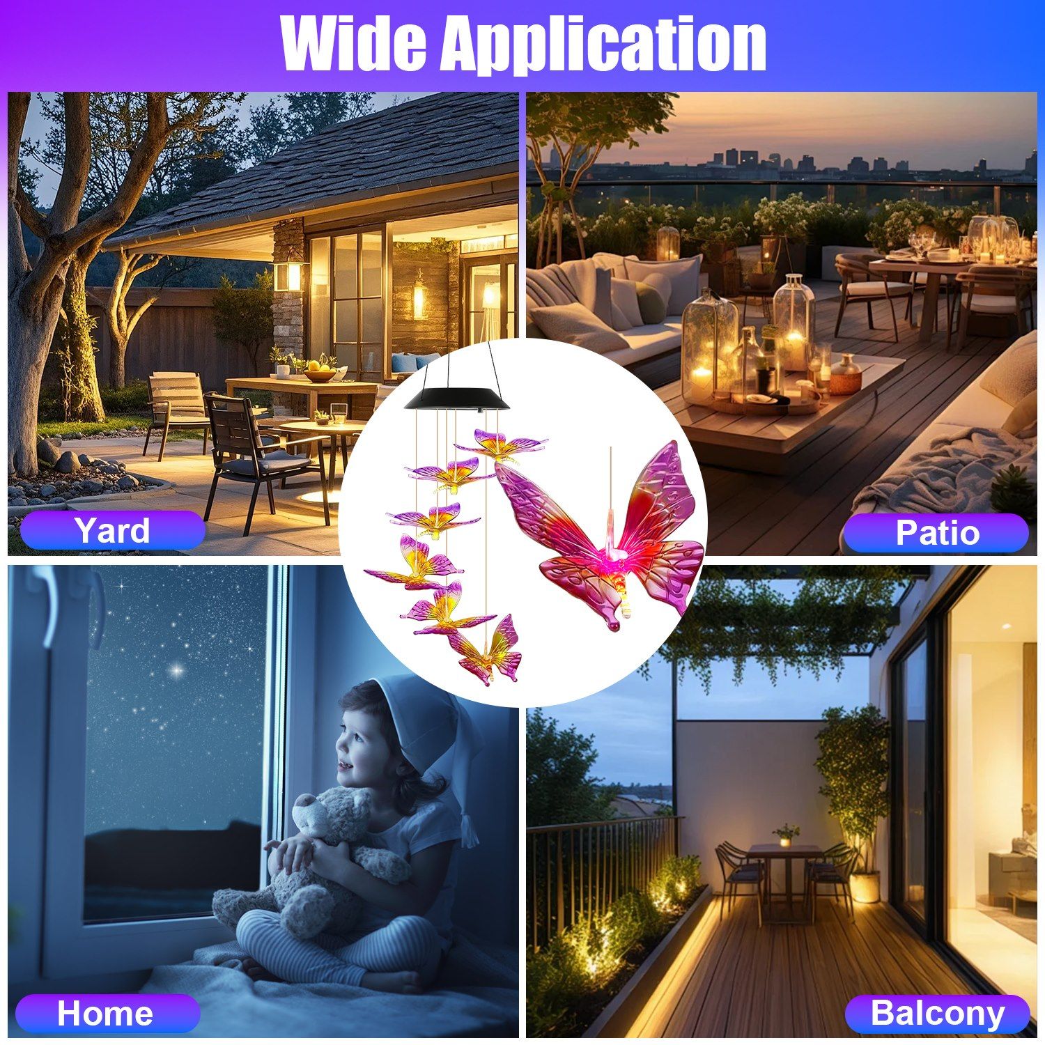 Solar Butterfly Wind Chime 7 Color Changing Wind Chime for Outside IPX4 Waterproof Outdoor Garden Yard Decor - Image 7